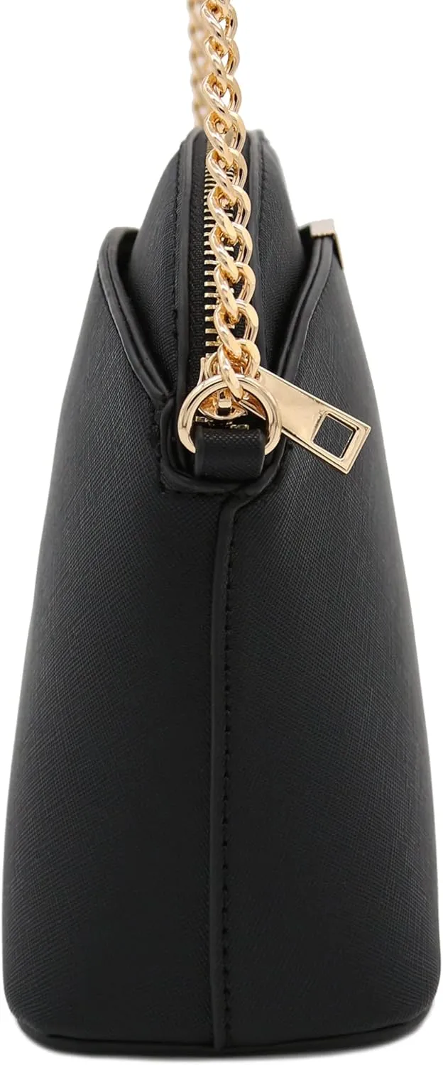 FashionPuzzle Saffiano Small Dome Crossbody bag with Chain Strap