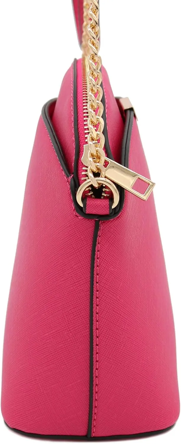 FashionPuzzle Saffiano Small Dome Crossbody bag with Chain Strap