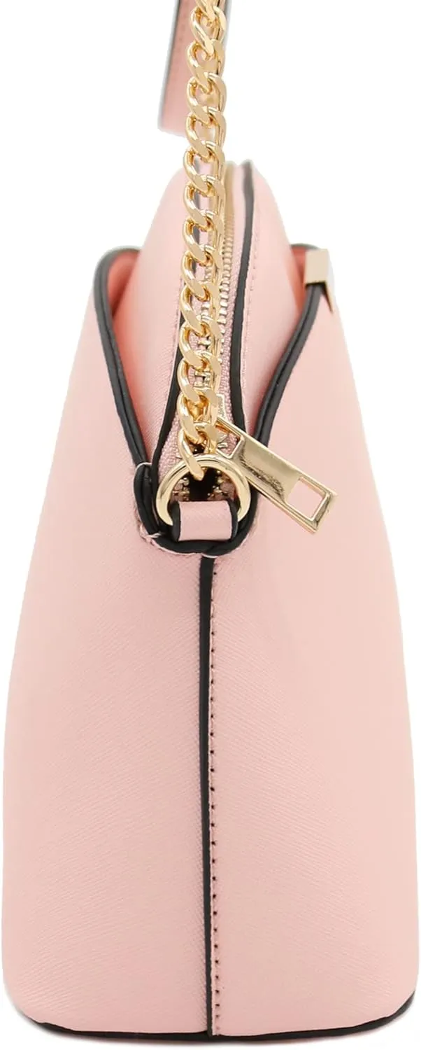 FashionPuzzle Saffiano Small Dome Crossbody bag with Chain Strap