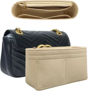 Felt Insert Purse Organizer with Zipper fit GG Marmont Matelasse Shoulder Bag, Small Handbag Organizer Liner Pouch for Women Inner Bladder Bag Storage (BEIGE, MEDIUM)