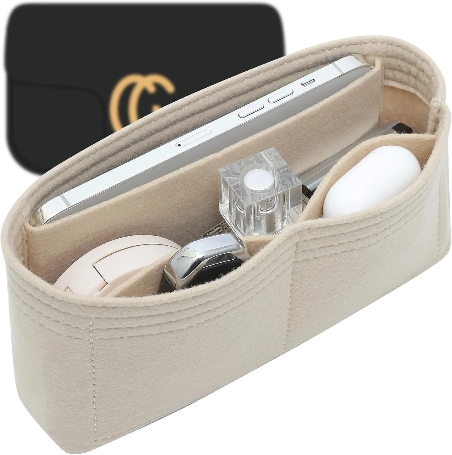 Felt Purse Organizer Insert for GG Marmont Matelasse Small Shoulder Bag and More, Handbag Tote Organizer Liner Pouch for Women Bag(Beige,Small)