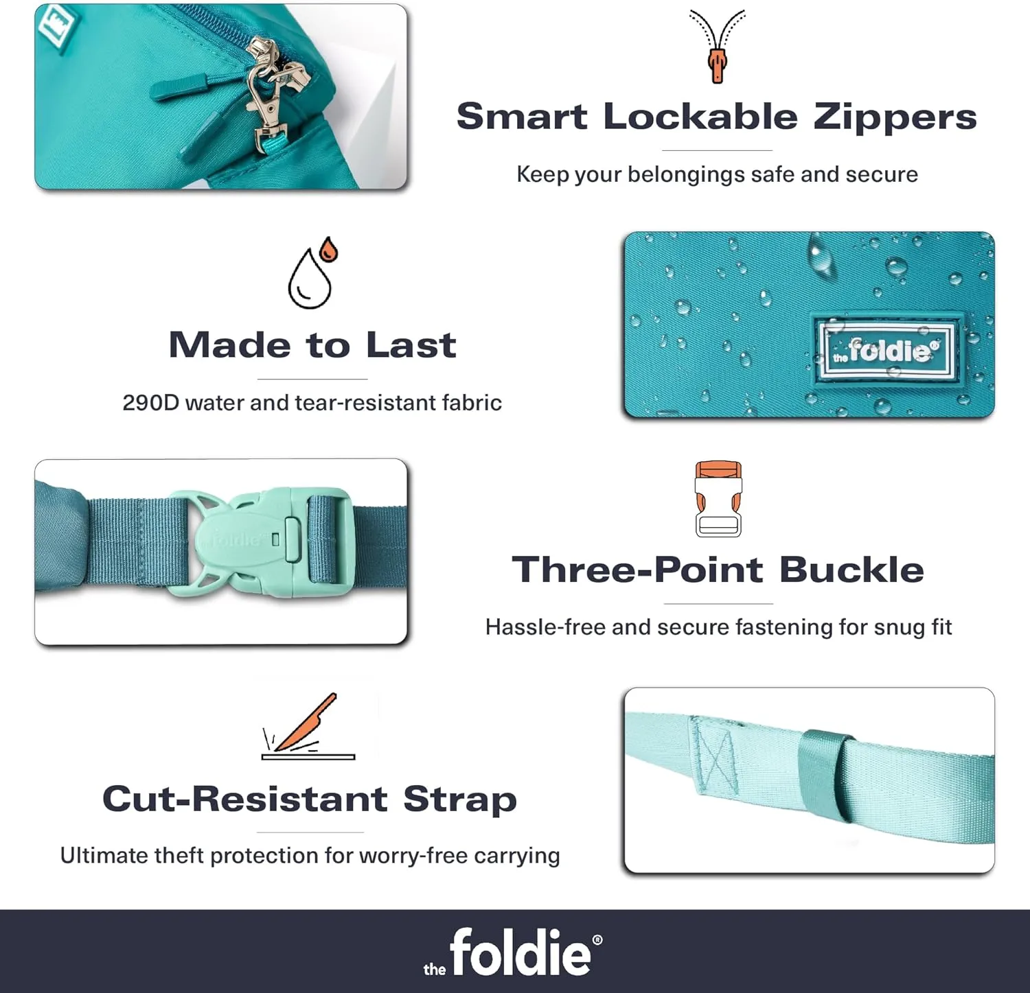 Foldable Crossbody Bags for Women & Men - Anti-Theft RFID-Safe Fanny Pack with Smart Lockable Zippers and Cut-Resistant Strap - Lightweight Waist Pack for Travel & Everyday Use - Teal