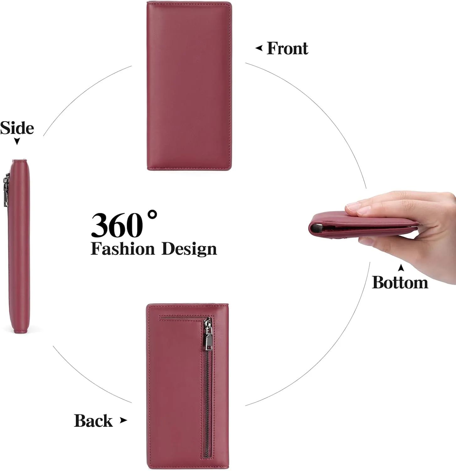GAEKEAO Wallets for Women Ultra Slim Thin PU Leather RFID Blocking Credit Card Holder Bifold Long Ladies Wallet Billfold Clutch