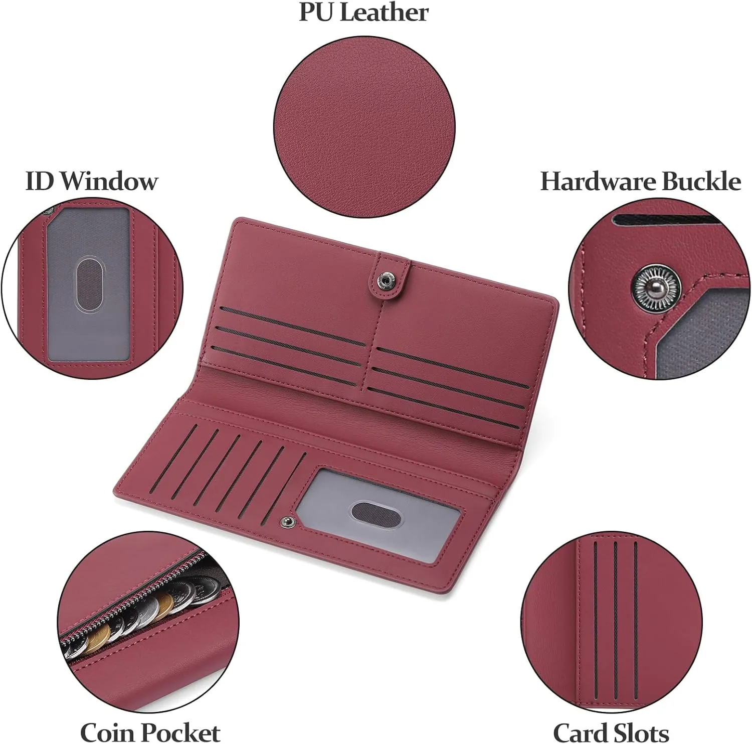 GAEKEAO Wallets for Women Ultra Slim Thin PU Leather RFID Blocking Credit Card Holder Bifold Long Ladies Wallet Billfold Clutch