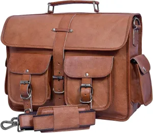 Genuine Leather Mens Messenger Bag Vintage Brown Leather Briefcase 15.6 inch Laptop Satchel Crossbody Work Bags