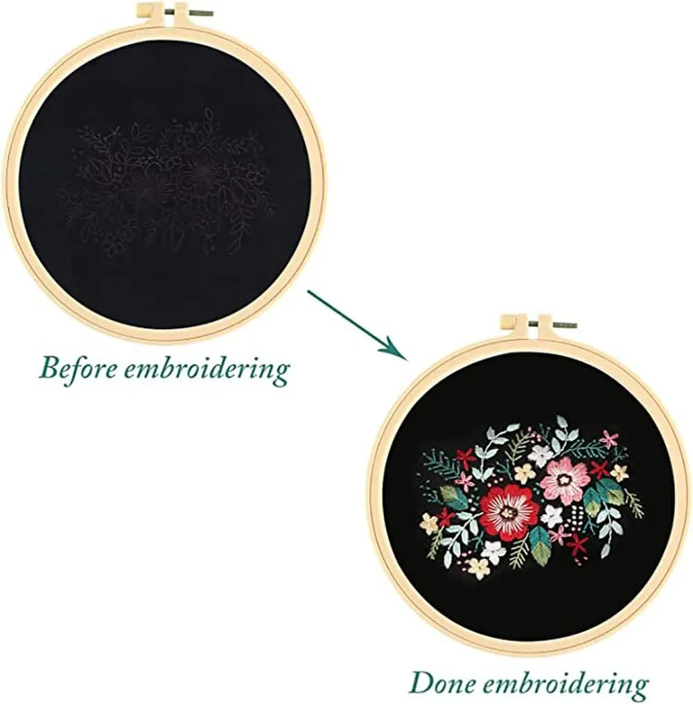 Gogobear Embroidery Coin Purse Kits for Beginners Adults Handmade DIY Embroidered Clutch Wallet Purse with All Supplies Black Flowers