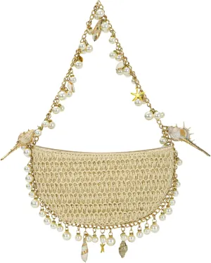 GOKTOW Handwoven Straw Beach Clutch Purse with Pearl Shell Decor - Summer Wedding Vacation Boho Bag for Women GOKTOW Handwoven Straw Beach Clutch Purse with Pearl Shell Decor - Summer Wedding Vacation Boho Bag for Women