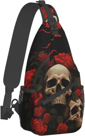 Gothic Rose Blood Skull Sling Backpack Hiking Backpack Crossbody Bag Sports Lightweight And waterproof Chest Bag Shoulder Bag For Women Men