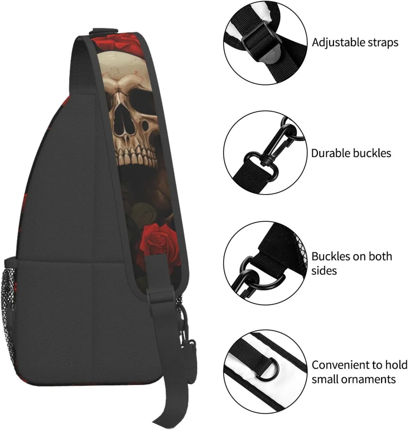 Gothic Rose Blood Skull Sling Backpack Hiking Backpack Crossbody Bag Sports Lightweight And waterproof Chest Bag Shoulder Bag For Women Men