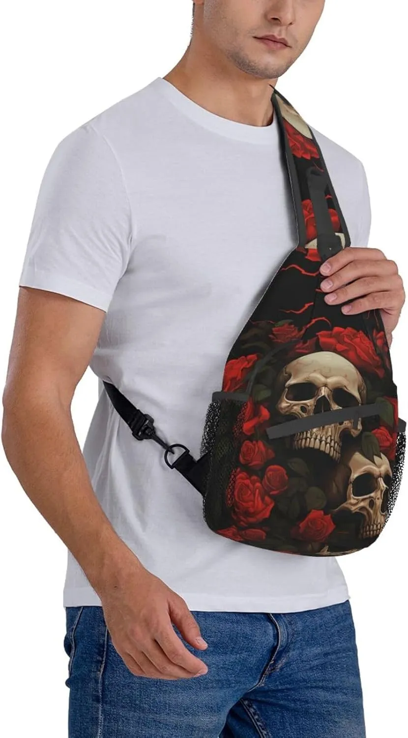 Gothic Rose Blood Skull Sling Backpack Hiking Backpack Crossbody Bag Sports Lightweight And waterproof Chest Bag Shoulder Bag For Women Men
