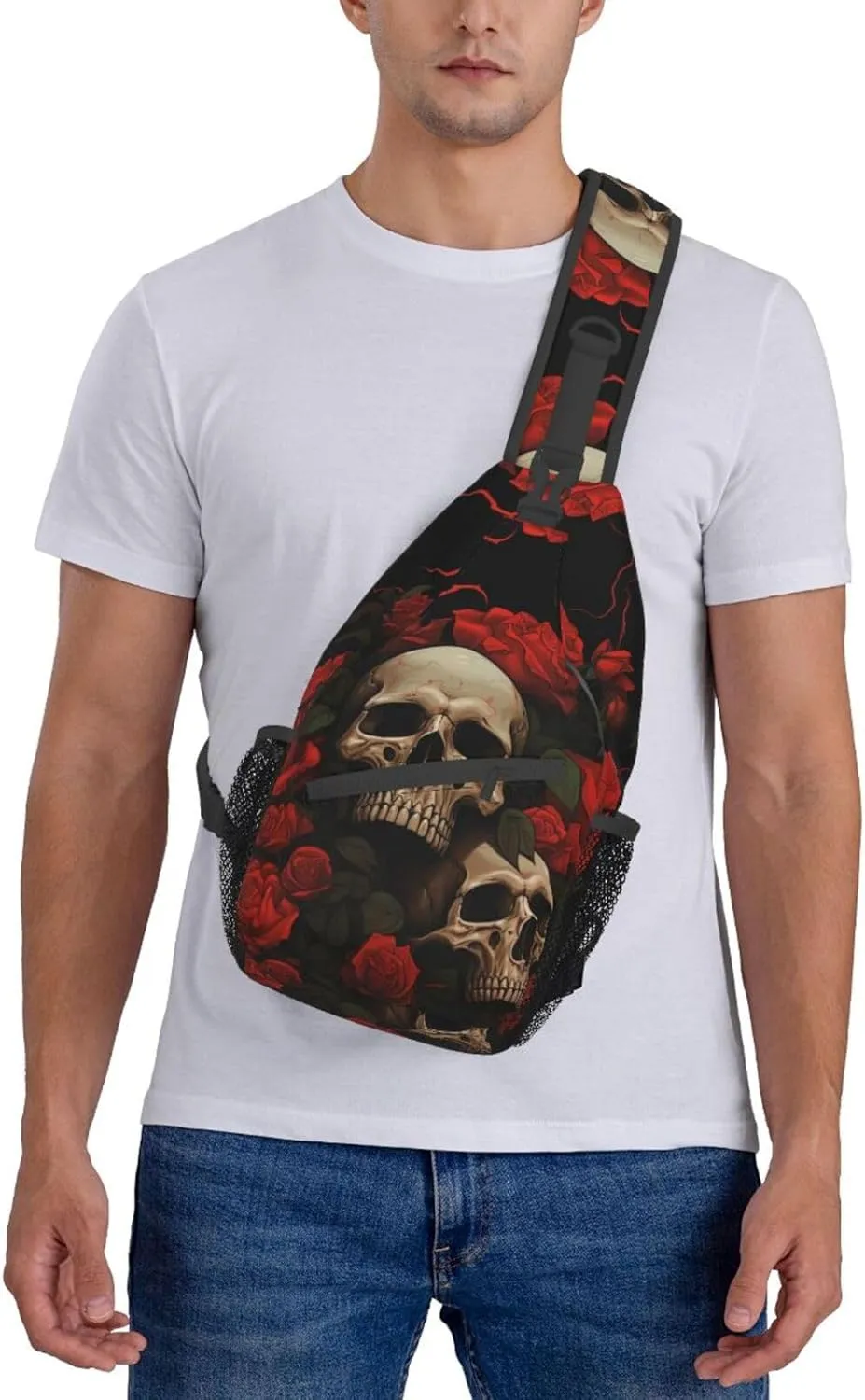 Gothic Rose Blood Skull Sling Backpack Hiking Backpack Crossbody Bag Sports Lightweight And waterproof Chest Bag Shoulder Bag For Women Men