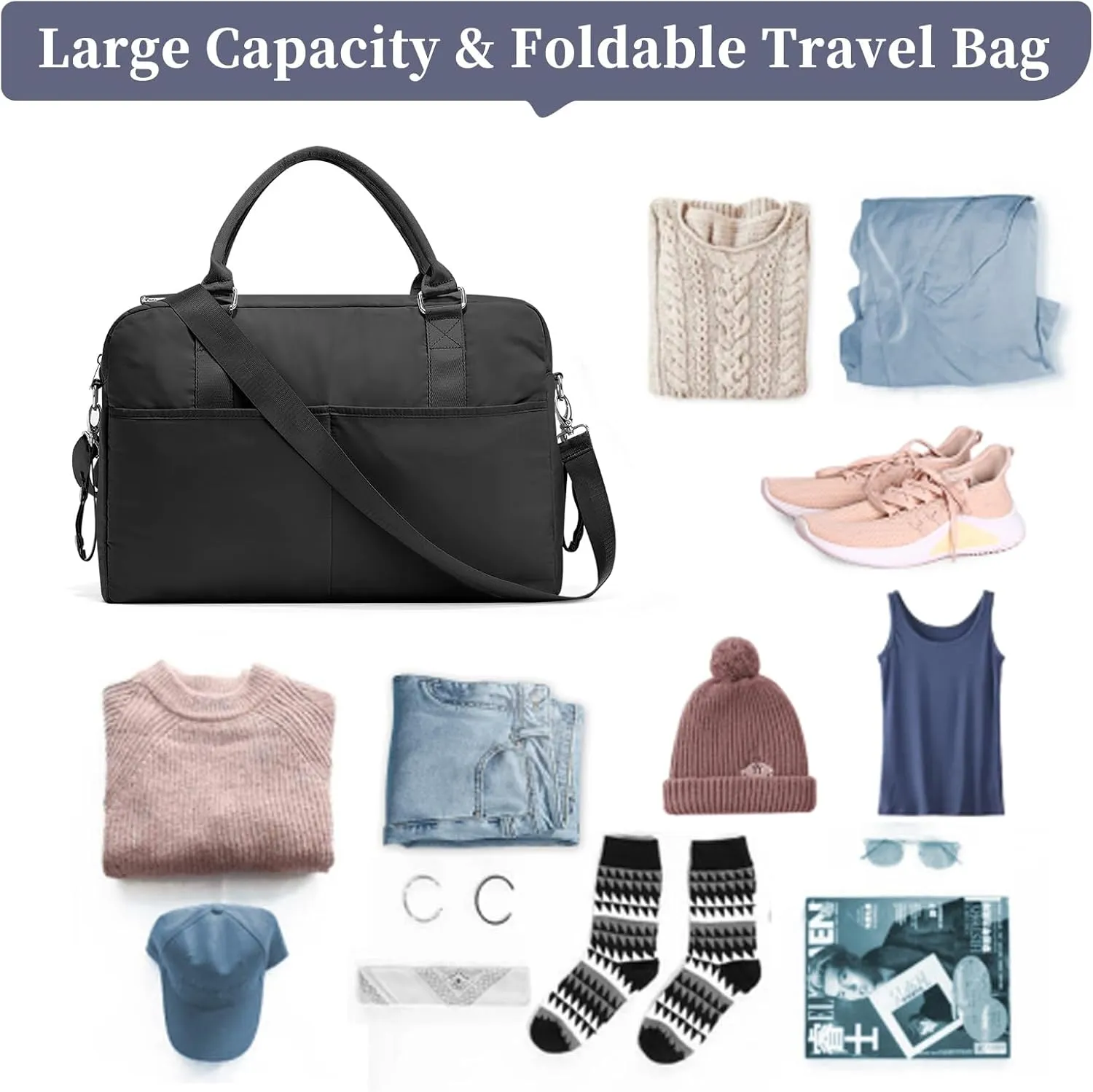 Gym Bag for Women, Carry on Weekender Overnight Bag, Travel Duffel Bags with Trolley Sleeve, Personal Item Travel Bag Tote Bag Workout Dance Bag