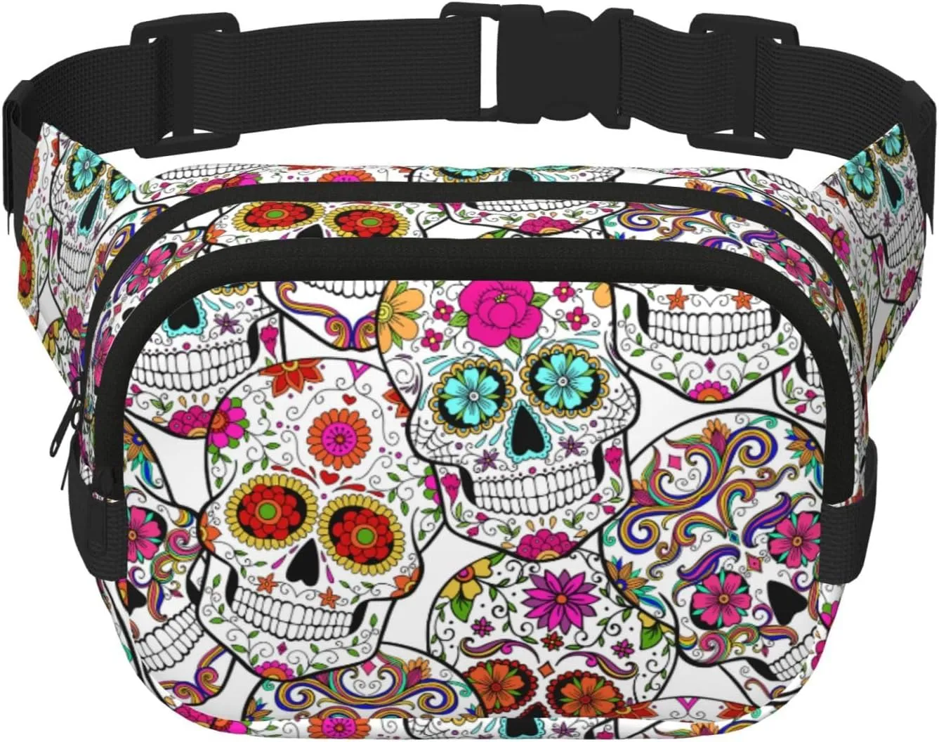 Halloween Sugar Skulls Fanny Belt Bag Waist Pack Crossbody Bags Bum Bag For Running Hiking Travel Workout Adjustable Strap Crossbody Fanny Pack For Women Men pattern59