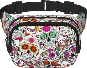 Halloween Sugar Skulls Fanny Belt Bag Waist Pack Crossbody Bags Bum Bag For Running Hiking Travel Workout Adjustable Strap Crossbody Fanny Pack For Women Men pattern59