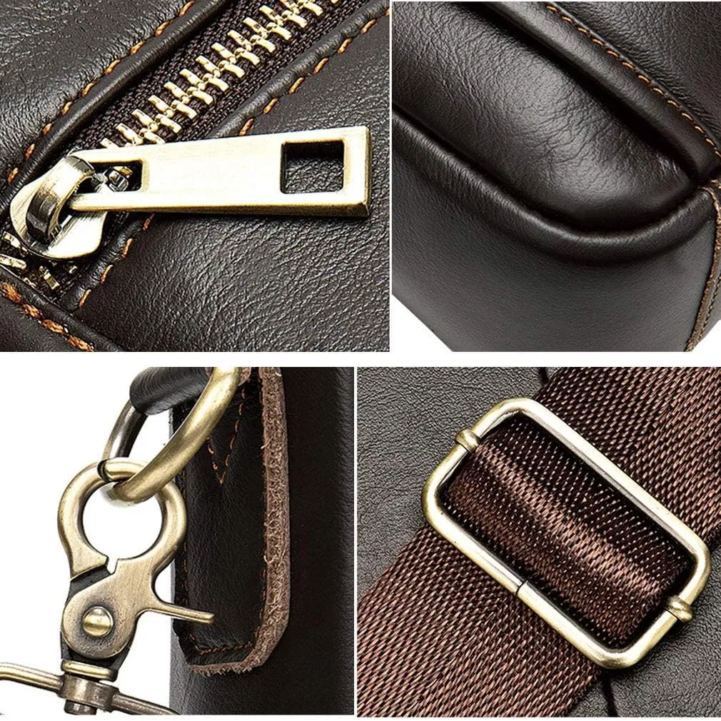Hebetag Small Leather Shoulder Bag Crossbody Pack for Men Outdoor Travel Business