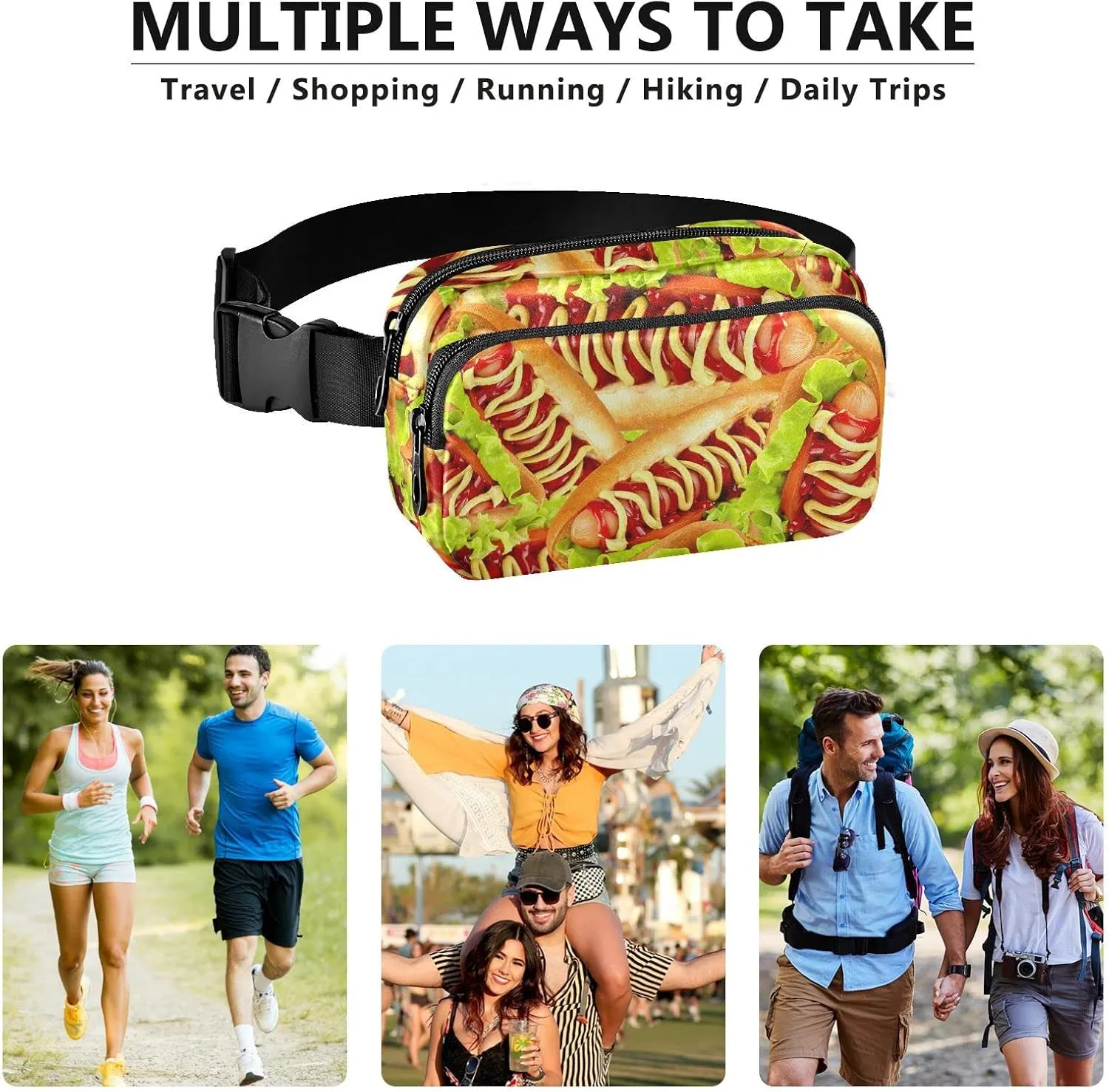 Hot Dog Fanny Pack for Men Women,Crossbody Waist Bag Pack with Adjustable Strap Mini Belt Bag for Running Cycling