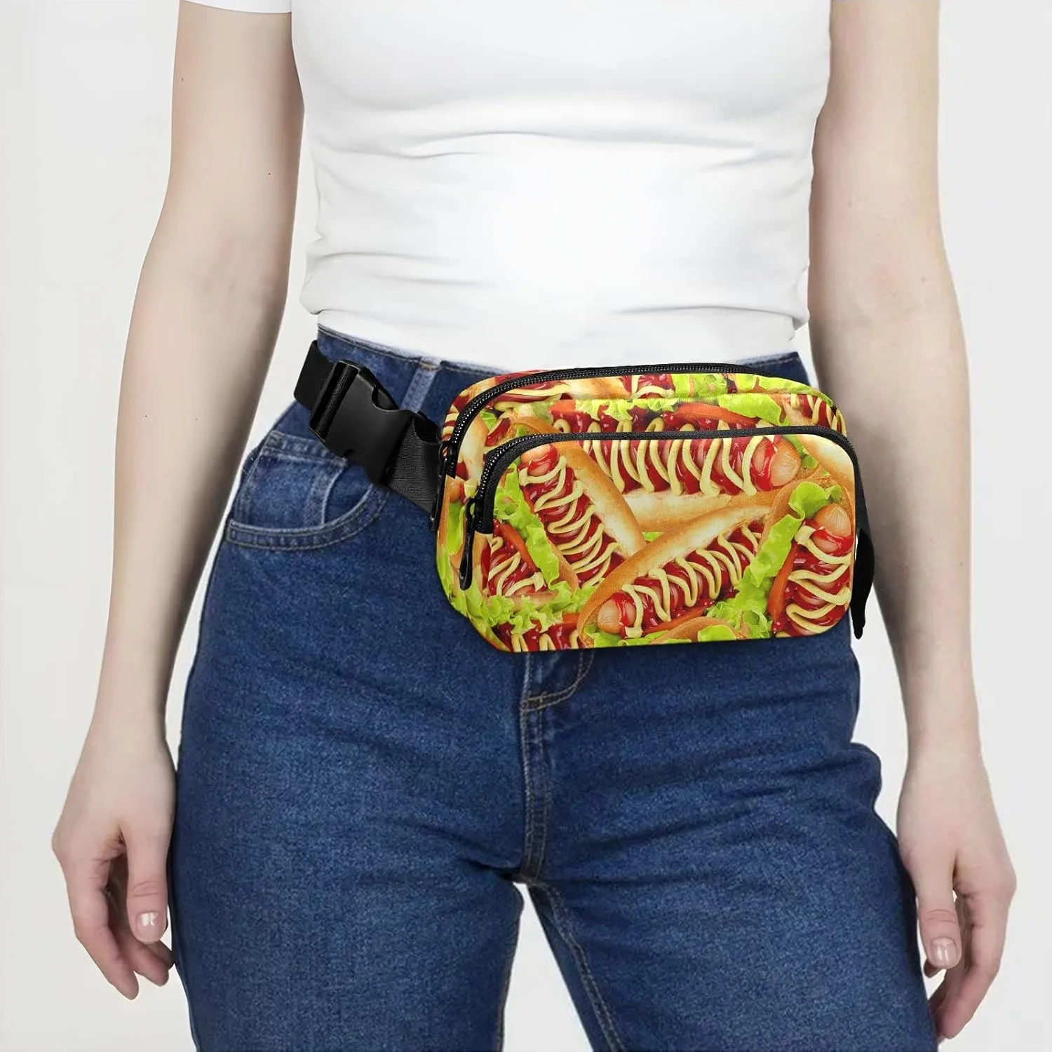 Hot Dog Fanny Pack for Men Women,Crossbody Waist Bag Pack with Adjustable Strap Mini Belt Bag for Running Cycling