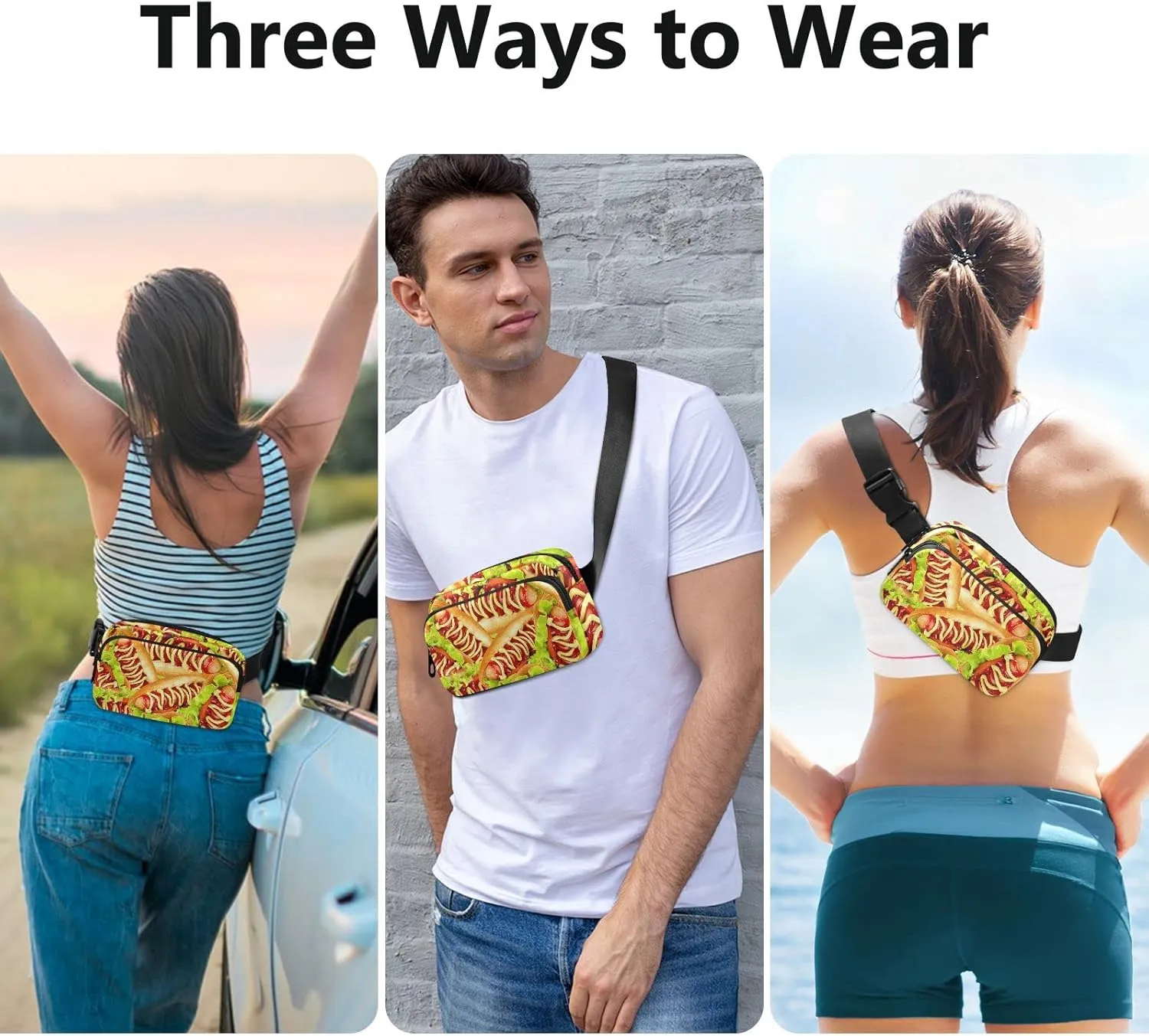 Hot Dog Fanny Pack for Men Women,Crossbody Waist Bag Pack with Adjustable Strap Mini Belt Bag for Running Cycling