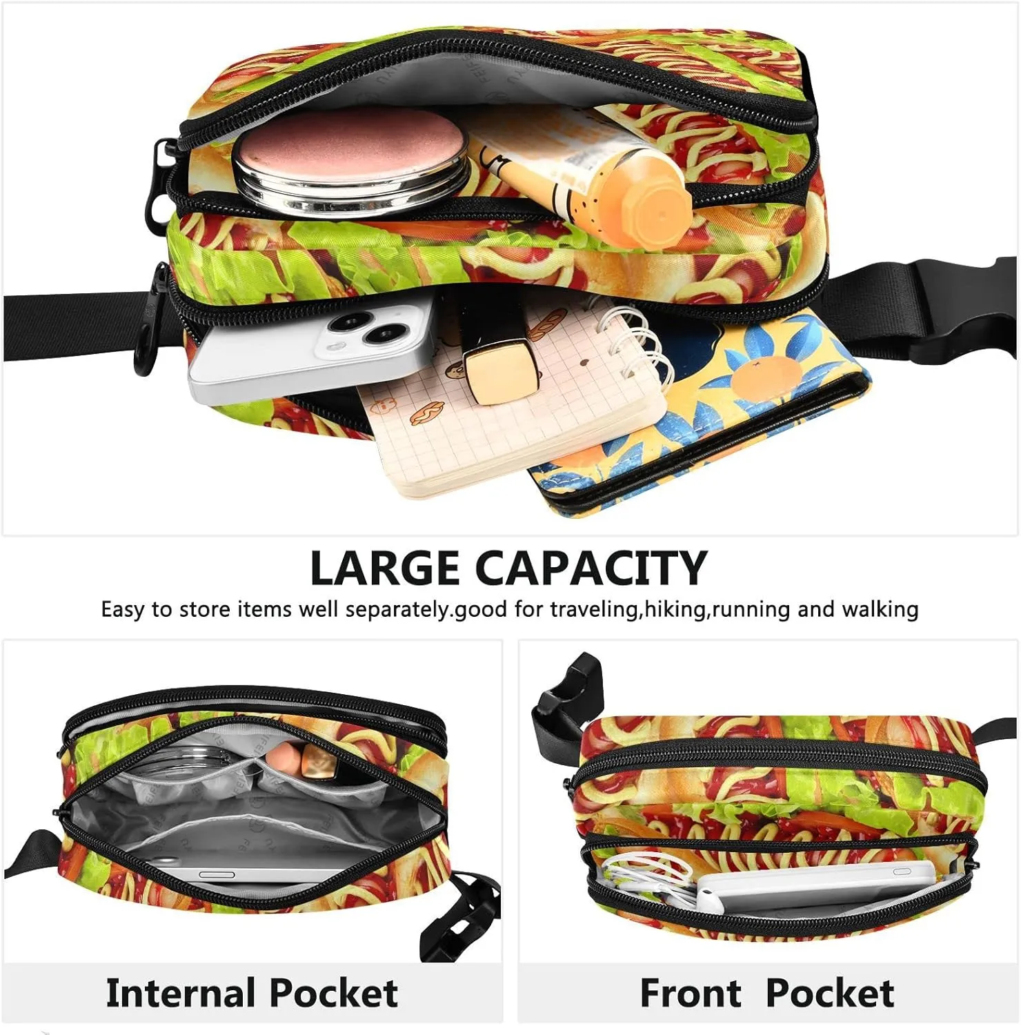 Hot Dog Fanny Pack for Men Women,Crossbody Waist Bag Pack with Adjustable Strap Mini Belt Bag for Running Cycling