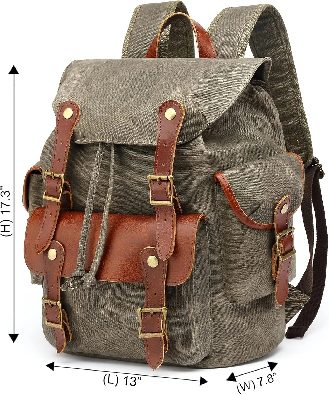 HuaChen Vintage Waxed Canvas Leather Backpack for Men, Military Tactical Army Camping Rucksack for Travel