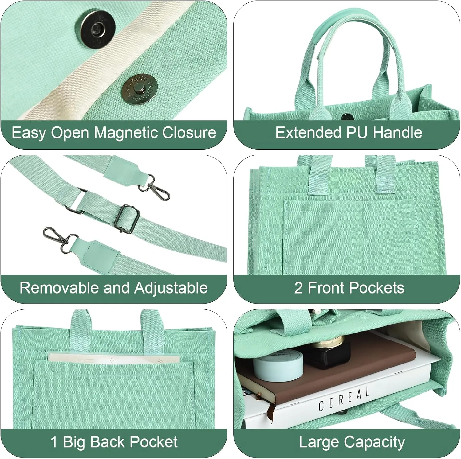 IwIeIaIrI Canvas Tote Bag for Women with Multi Pockets,Trendy Shoulder Handbag with Compartments for shopping,Work,Beach