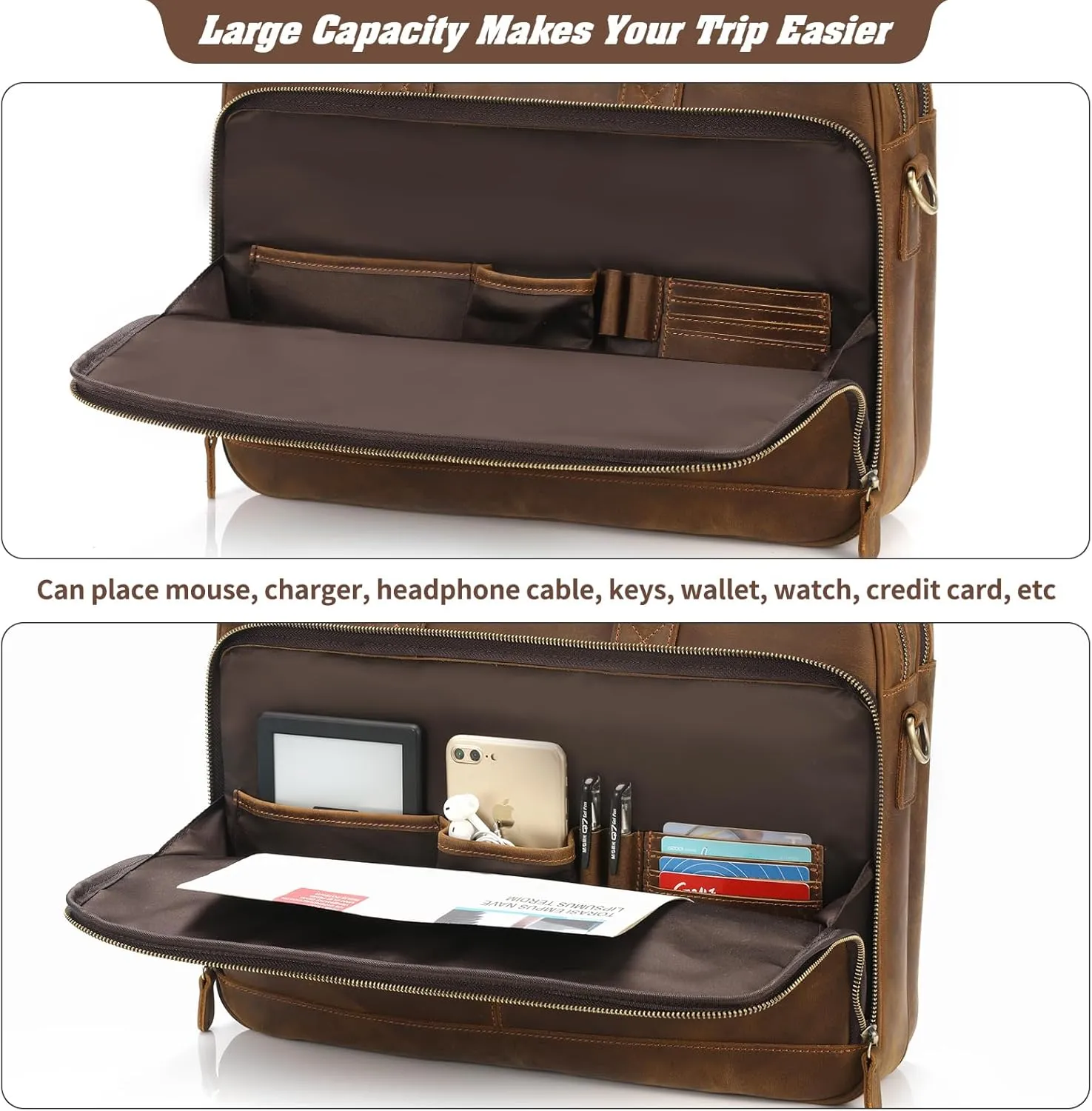Jack&Chris Leather Briefcase for Men,Business Travel Laptop Messenger Bags