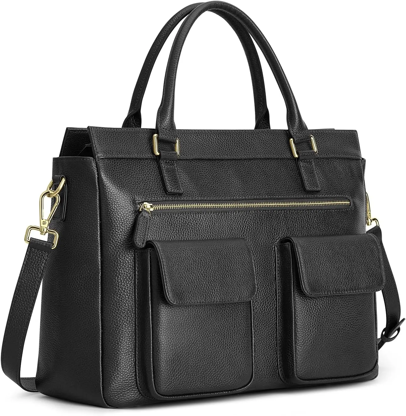 Kattee Leather Briefcase for Women, 15 Inches Laptop Bag, Work Tote with Luggage/Shoulder Strap