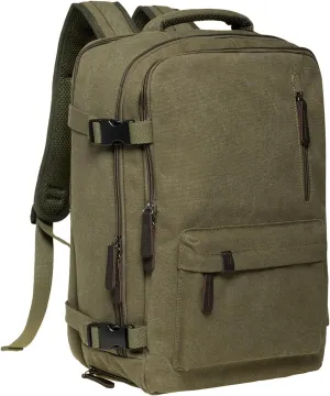 KAUKKO Canvas Travel Backpack, Personal Item Airline Approved, Carry On Backpack with Multi-Pockets and Shoe Pouch, fit 15.6 inch Laptop, 40L Weekender Bag, 11-ARMYGREEN