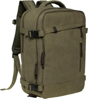 KAUKKO Thick Canvas Travel Backpack, Flight Approved Carry On Backpack with Shoe Pouch and 15.6 inch Laptop Compartment, 40L Luggage Casual Daypack Weekender Bag 10-ARMYGREEN