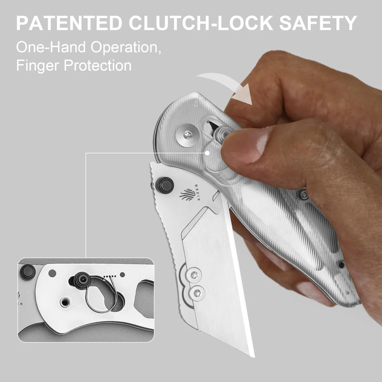 Kizer Drop Bear Folding Utility Knife, Clutch Lock Box Cutter EDC Pocket knife with 10PCS Razor Blades, Pocket Knives with Pocket Clip for Men Women V3619JA5