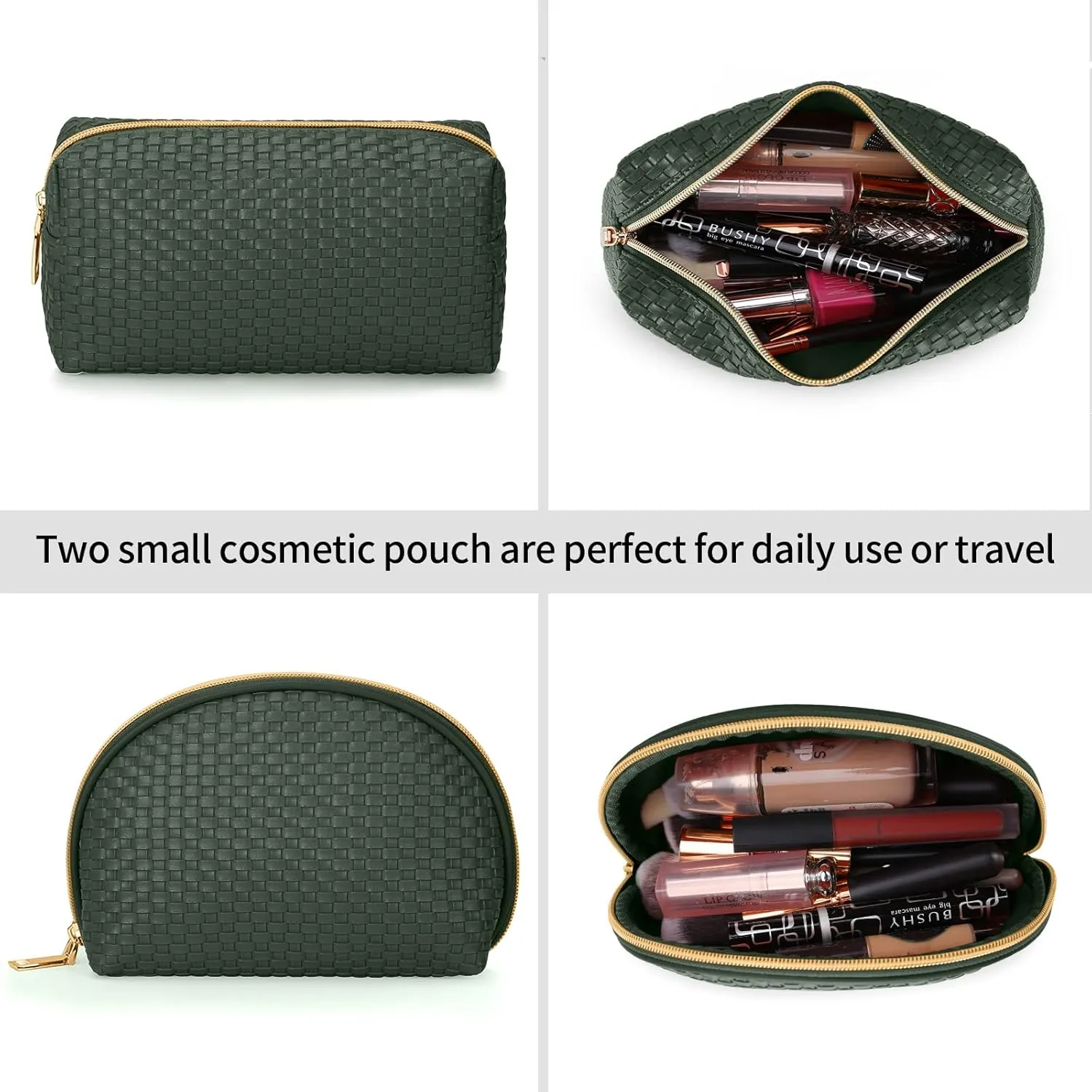 KTMOUW Makeup Bag 3 Pcs Waterproof Cosmetic Bag Set Portable Travel Cosmetic Bag Multifunction Organizer Storage Bag Weave Toiletry Bag for Women, Deep Green