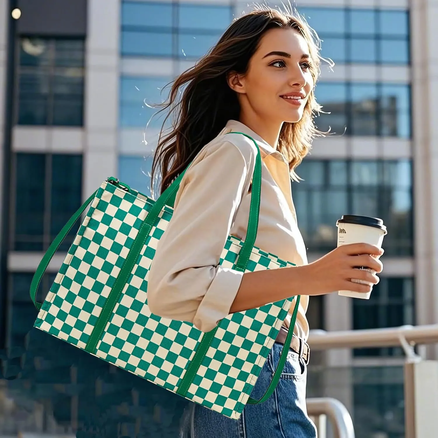 Laptop Tote Bag for Women Work 15.6 inch Canvas Shoulder Bags Computer Messenger Purse Teacher Handbag Office Briefcase