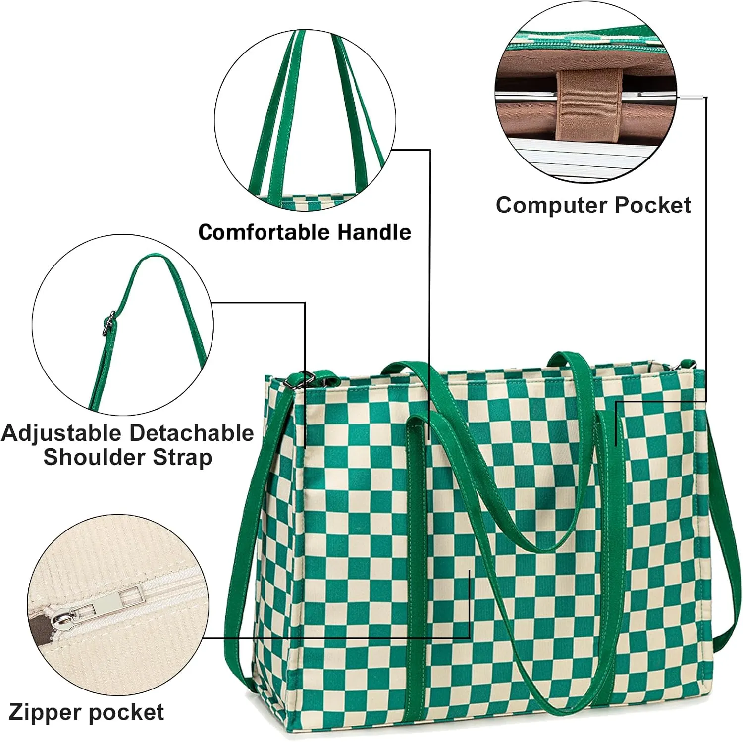 Laptop Tote Bag for Women Work 15.6 inch Canvas Shoulder Bags Computer Messenger Purse Teacher Handbag Office Briefcase
