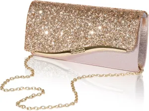 Larcenciel Glitter Evening Clutch Purse for Women with 2 Chain Straps, Fashion Youth Girls Party Bags, Sequins Shoulder Crossbody Handbags for Prom Wedding Cocktail Formal Events Nights Out, Champagne