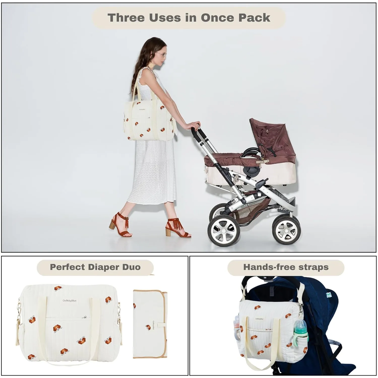 Large Diaper Bag Tote, Maternity Travel diaper tote, Multifunction baby bag, Baby Nappy Bags, Messenger bag (Medium - Puppies)