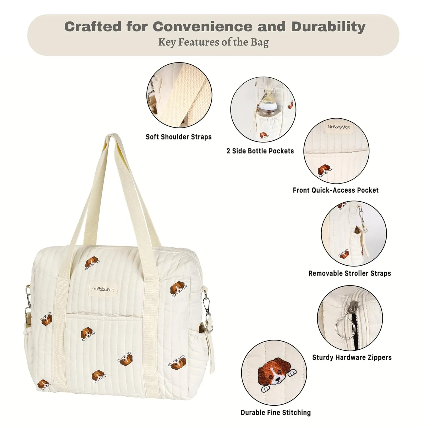 Large Diaper Bag Tote, Maternity Travel diaper tote, Multifunction baby bag, Baby Nappy Bags, Messenger bag (Medium - Puppies)