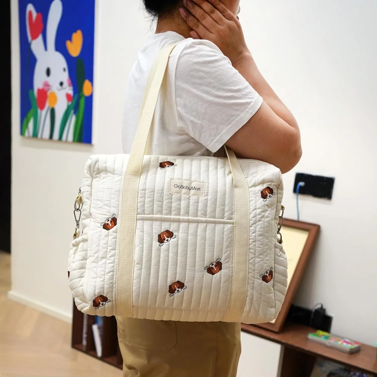 Large Diaper Bag Tote, Maternity Travel diaper tote, Multifunction baby bag, Baby Nappy Bags, Messenger bag (Medium - Puppies)