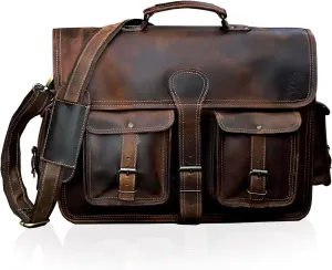 Large Leather Laptop Messenger Bag Vintage Briefcase Satchel for Men and Women (16 inch)