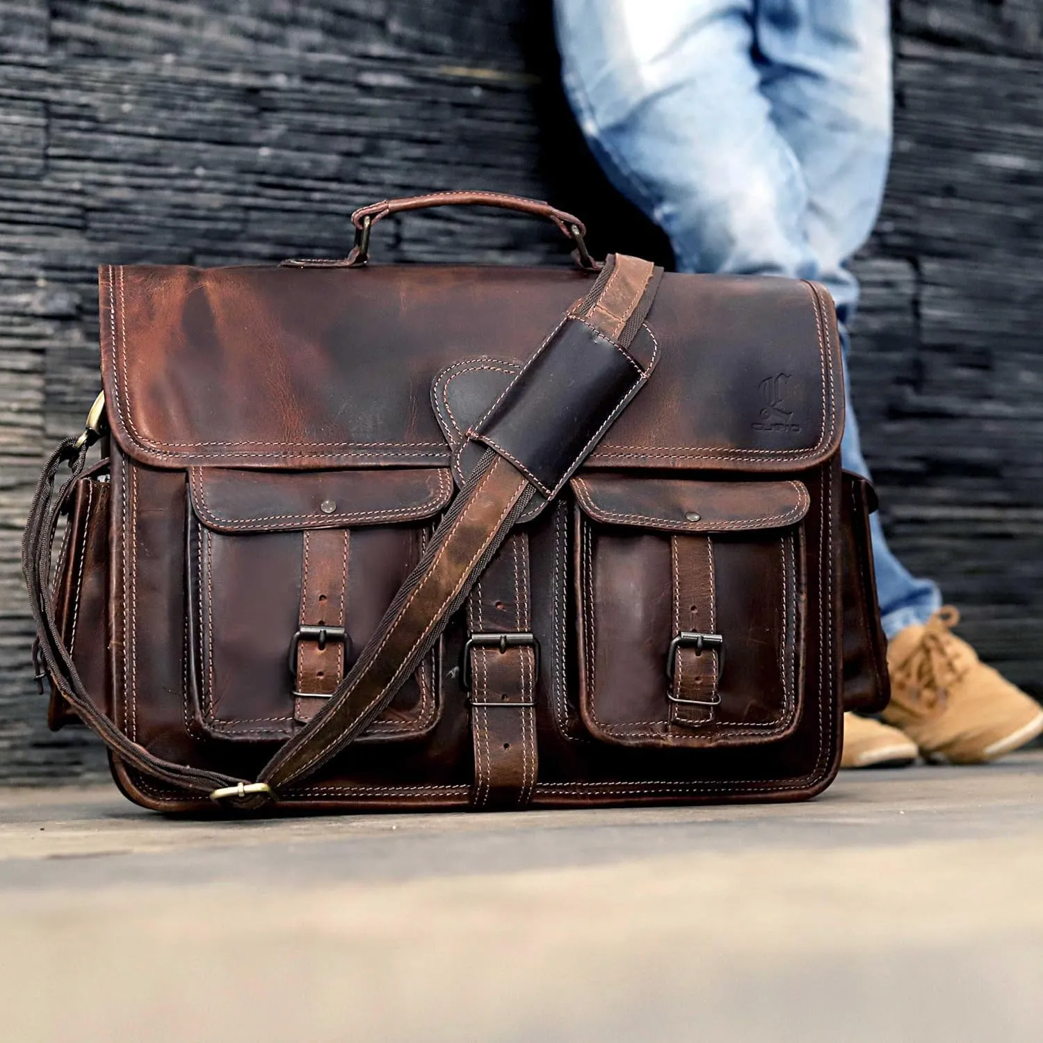 Large Leather Laptop Messenger Bag Vintage Briefcase Satchel for Men and Women (16 inch)
