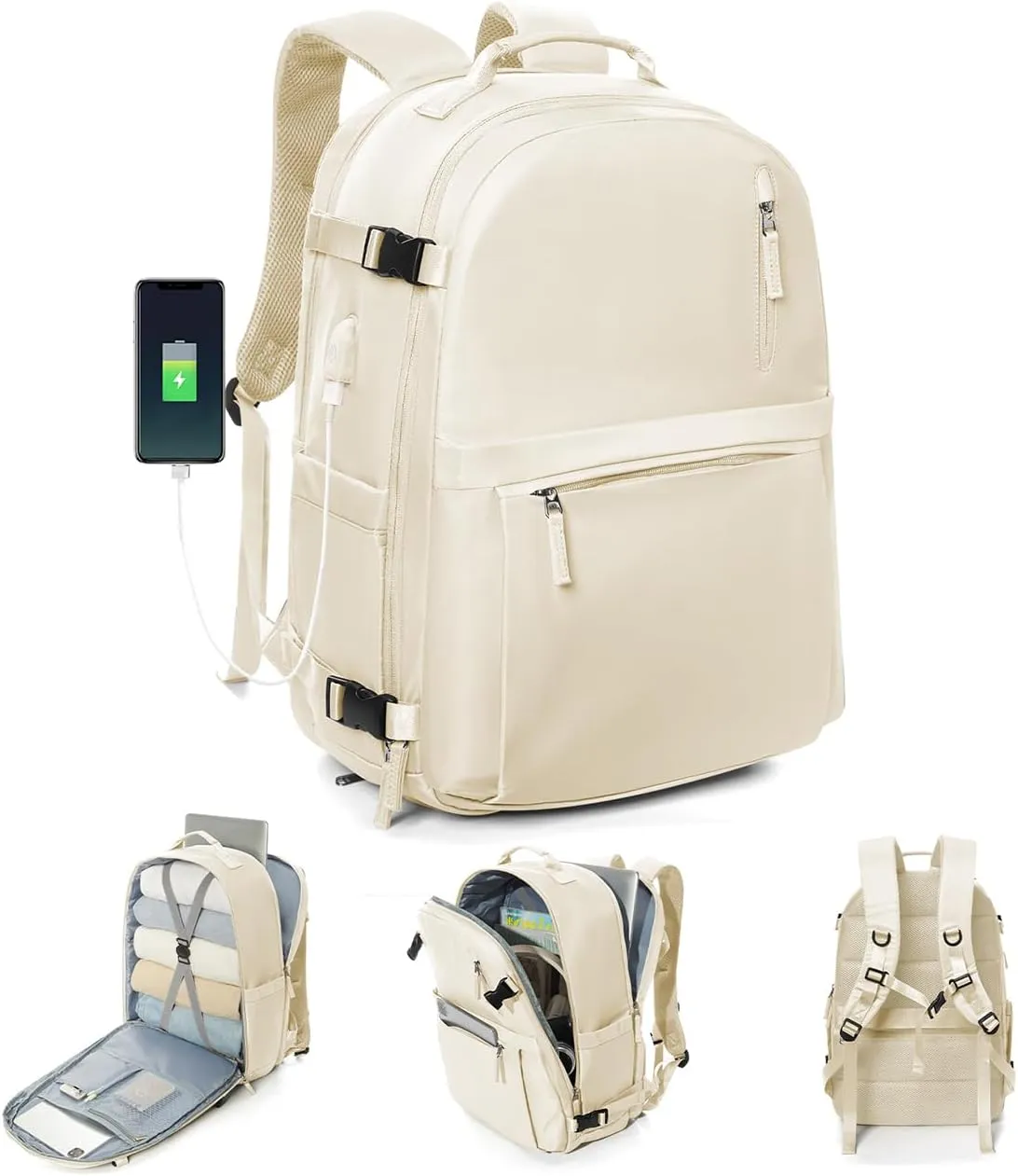Large Travel Backpack for Women & Men - Carry On & Personal Item - Business & Laptop Daypack - Gym & College Casual Daypack for Weekend Hiking - Beige