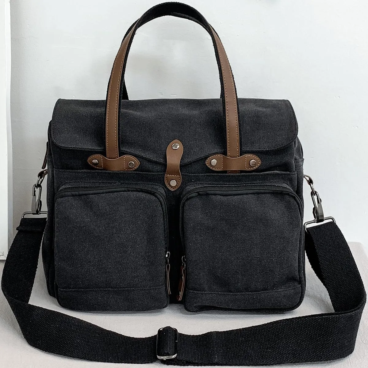 Large Vintage Canvas Messenger Shoulder Bag Travel Crossbody Bag for Men Women Messenger bag Handbag with Multiple Pockets