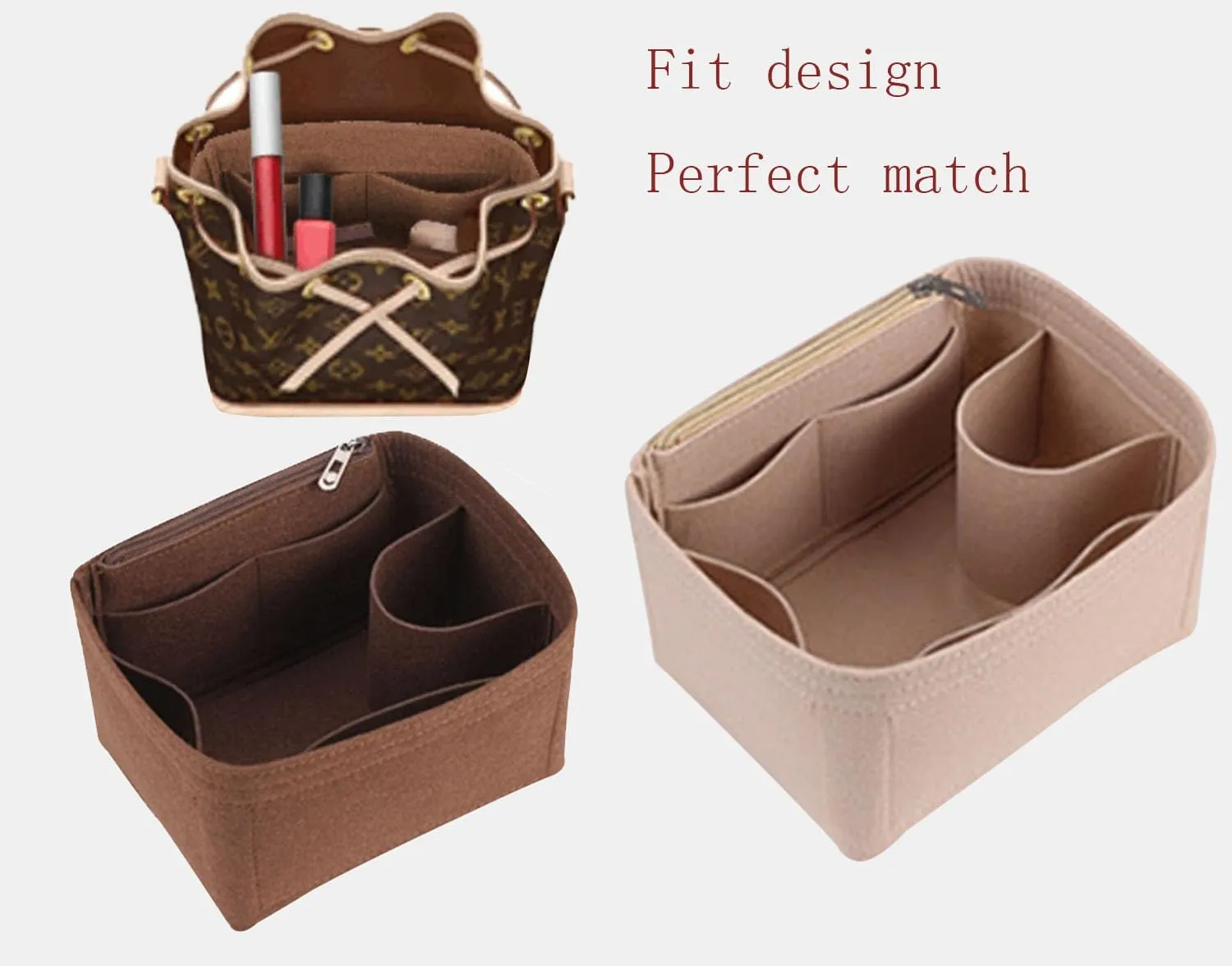 Lckaey Purse Organizer insert for LV NOE BB Petit NOE NM storage bag Organizer With Zipped pocket Y059khaki-Large
