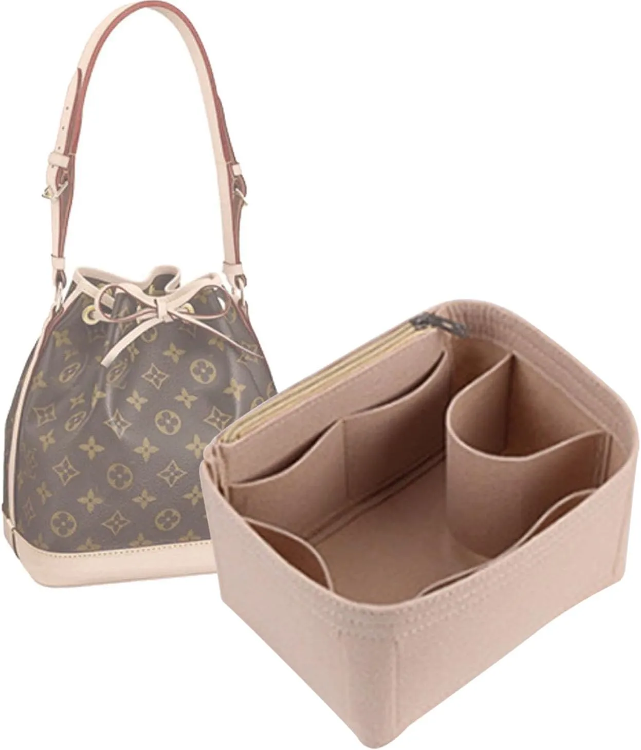 Lckaey Purse Organizer insert for LV NOE BB Petit NOE NM storage bag Organizer With Zipped pocket Y059khaki-Large