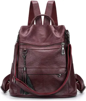 Leather Backpack Purse for Women Fashion PU Designer Large Shoulder Bag Designer Tassel Rucksack Ladies Tote Handbag