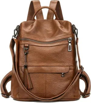 Leather Backpack Purse for Women Fashion PU Designer Large Shoulder Bag Designer Tassel Rucksack Ladies Tote Handbag