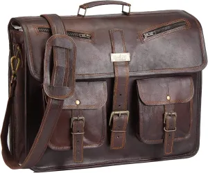 Leather Messenger Bag for Men and Women 18 Inch | Best Laptop Briefcase Satchel Computer Bag with Adjustable Strap