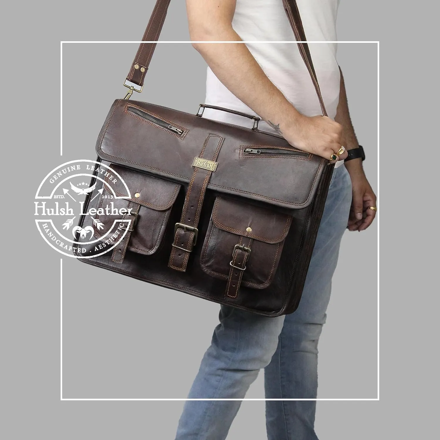 Leather Messenger Bag for Men and Women 18 Inch | Best Laptop Briefcase Satchel Computer Bag with Adjustable Strap