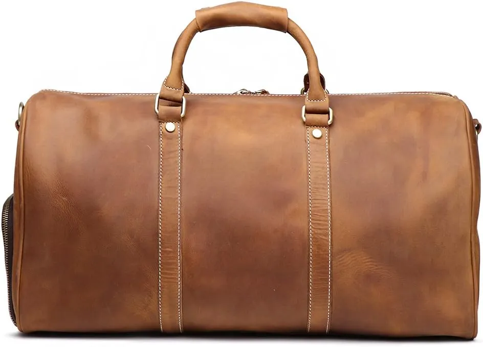 Leather Travel Luggage Bag, Mens Duffle Retro Carry on Handbag (Brown) X-Large