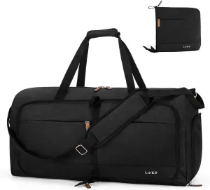 Lekesky Foldable Travel Duffle Bag for Women, 60L Large Duffel Bag with Separate Shoes Compartments & Straps, Carry On Weekend Bag for Women, Hospital, Overnight (Black)
