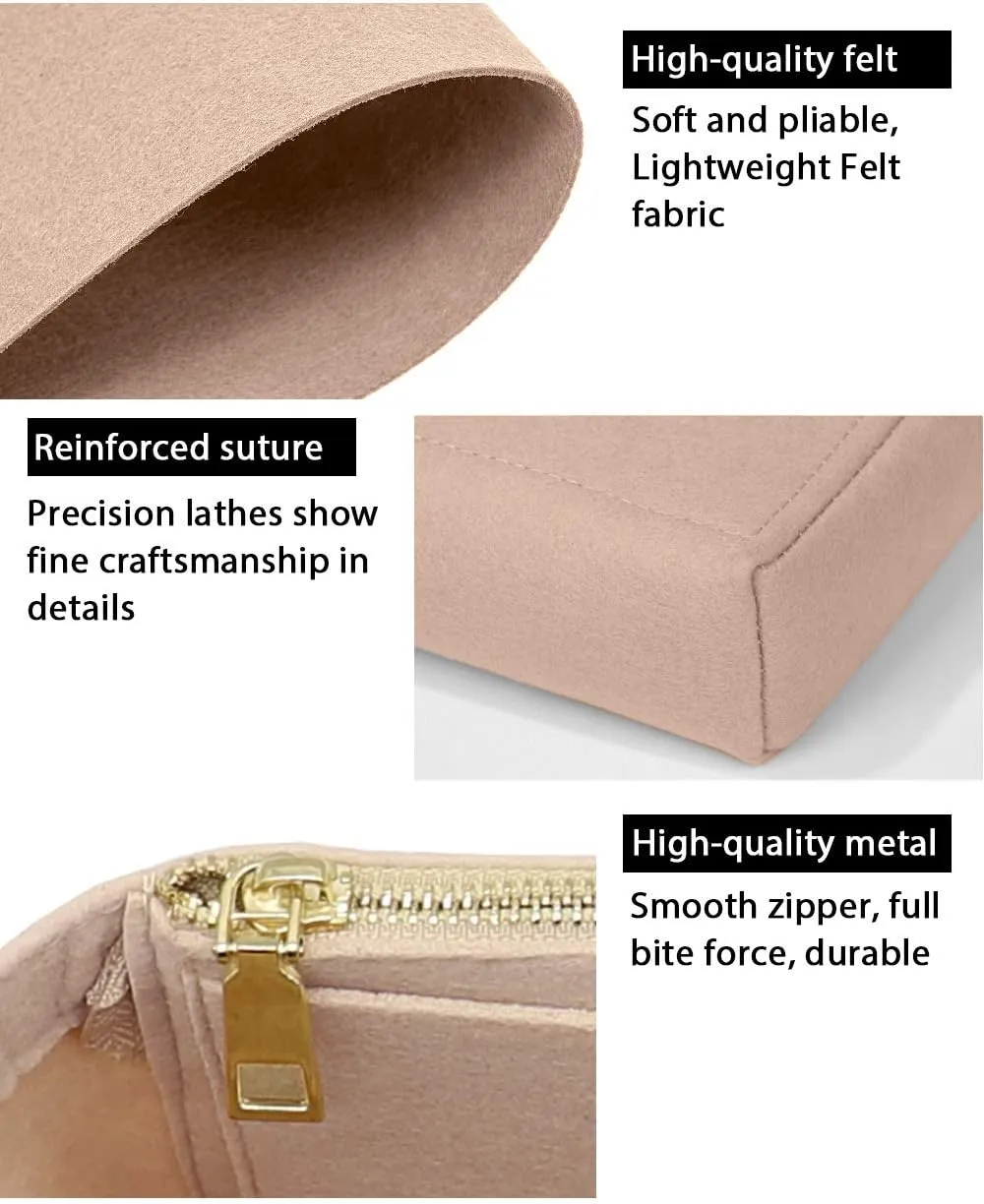 LEXSION Felt Insert Purse Organizer with Zipper,Mini Handbag Tote Shaper Insert for GG Marmont Matelasse Shoulder Bag(Pack of 2)- Buy 1 Get 1 Bag Free X-Small 8030 Beige